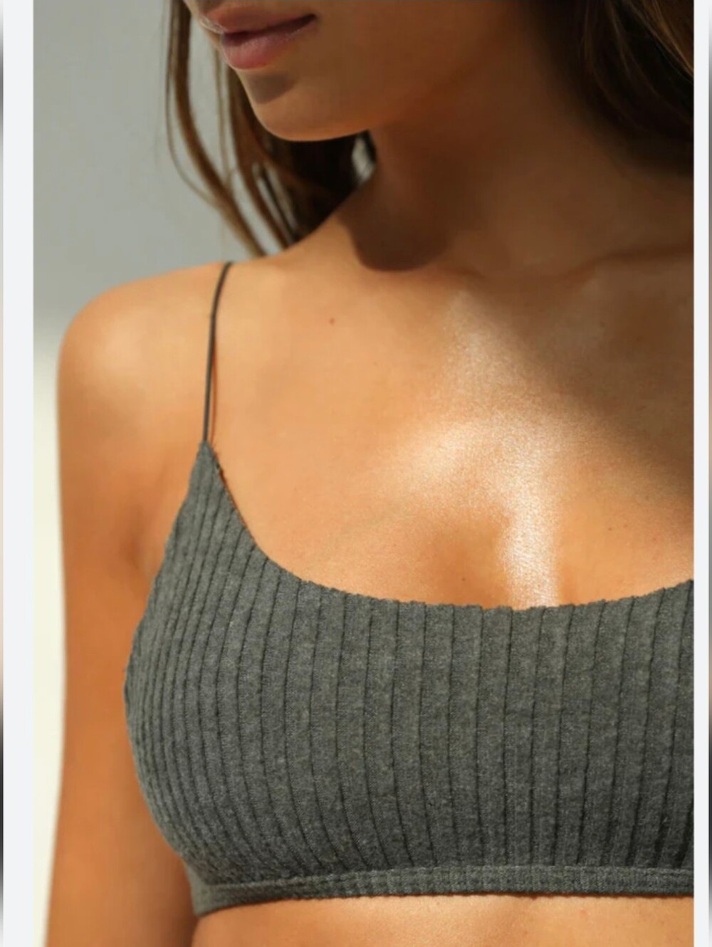 Joah Brown Corded Open Back Bra In Charcoal Luxe Knit | XS/S